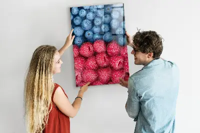 Magnetic glass dry erase board featuring blueberries and raspberries