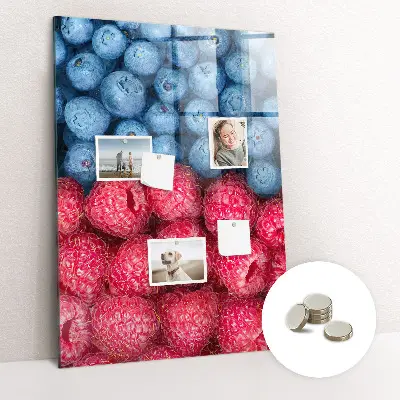 Magnetic glass dry erase board featuring blueberries and raspberries