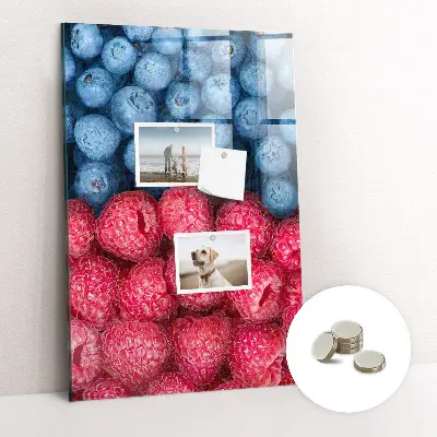 Magnetic glass dry erase board featuring blueberries and raspberries