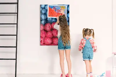 Magnetic glass dry erase board featuring blueberries and raspberries
