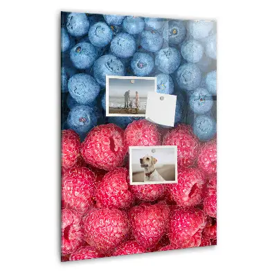 Magnetic glass dry erase board featuring blueberries and raspberries
