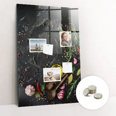 Magnetic glass dry erase board with spice composition print