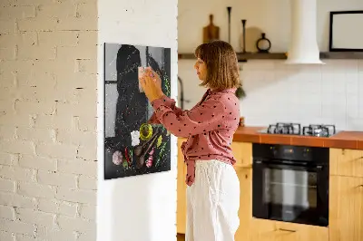 Magnetic glass dry erase board with spice composition print