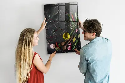 Magnetic glass dry erase board with spice composition print