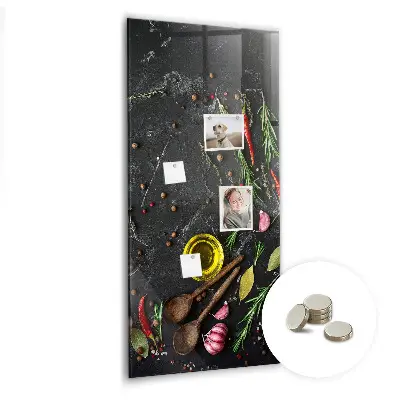 Magnetic glass dry erase board with spice composition print