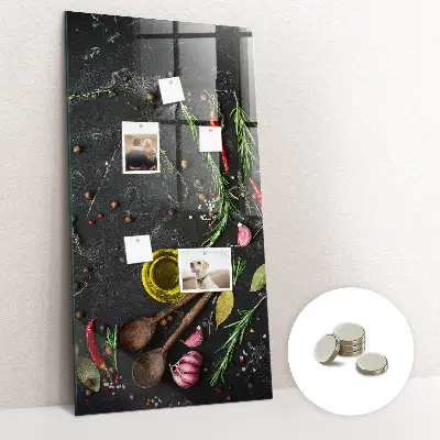 Magnetic glass dry erase board with spice composition print