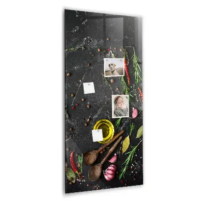 Magnetic glass dry erase board with spice composition print