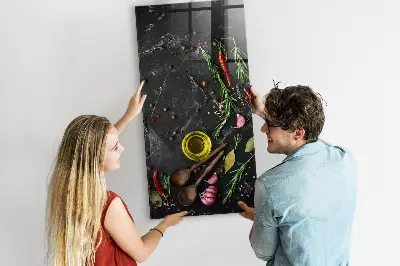 Magnetic glass dry erase board with spice composition print