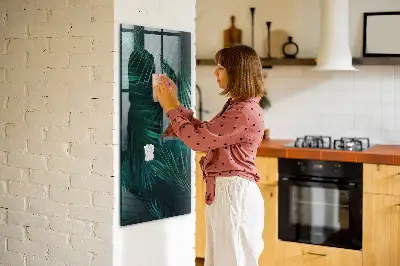 Magnetic Glass Dry Erase Board with Tropical Leaves Design