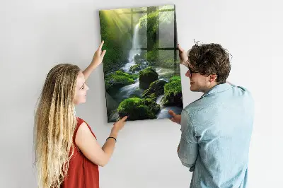 Magnetic glass dry erase board Waterfall with rocks