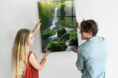 Waterfall with rocks magnetic glass dry erase board