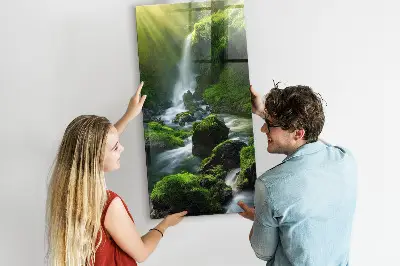 Waterfall with rocks magnetic glass dry erase board