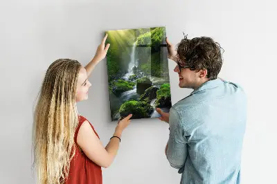 Waterfall with rocks magnetic glass dry erase board