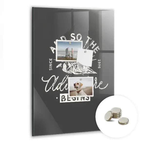 Magnetic glass dry erase board with retro poster design