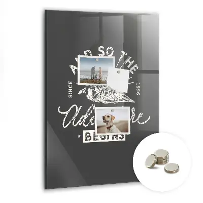 Magnetic glass dry erase board with retro poster design
