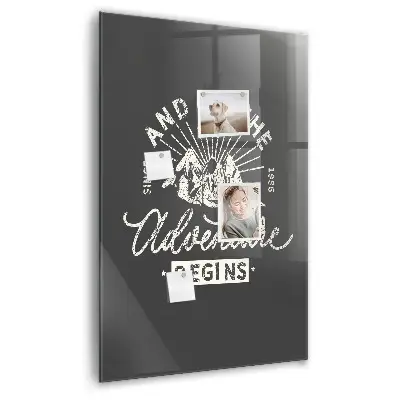 Magnetic glass dry erase board with retro poster design