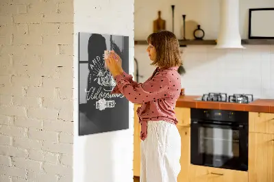 Magnetic glass dry erase board with retro poster design