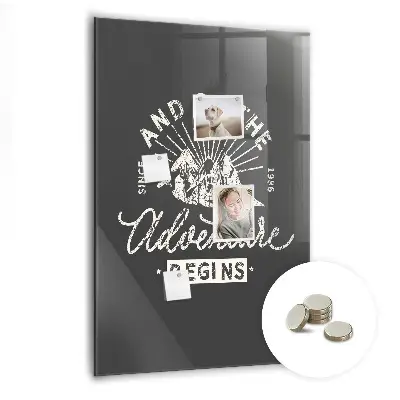 Magnetic glass dry erase board with retro poster design