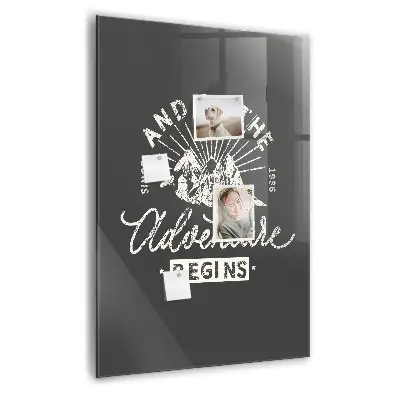 Magnetic glass dry erase board with retro poster design