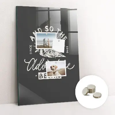 Magnetic glass dry erase board with retro poster design