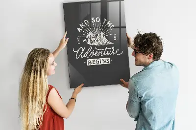 Magnetic glass dry erase board with retro poster design