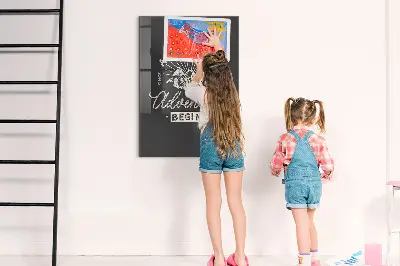 Magnetic glass dry erase board with retro poster design