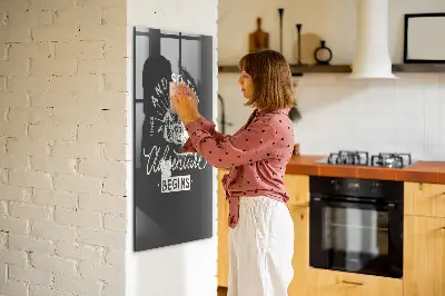 Magnetic glass dry erase board with retro poster design