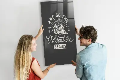 Magnetic glass dry erase board with retro poster design