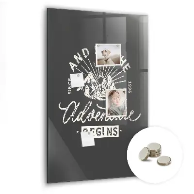 Magnetic glass dry erase board with retro poster design