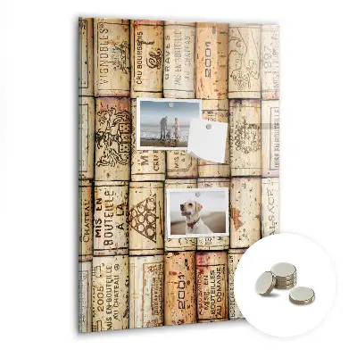 Magnetic glass dry erase board with wine corks design