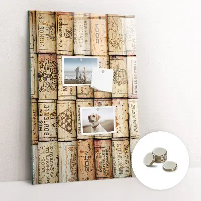 Magnetic glass dry erase board with wine corks design