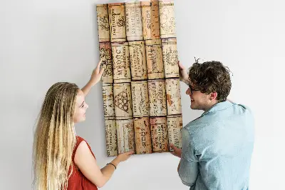 Magnetic glass dry erase board with wine corks design