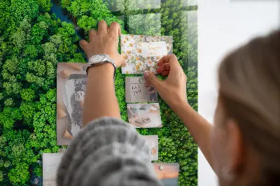 Magnetic glass dry erase board featuring a forest river print