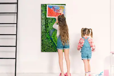 Magnetic glass dry erase board featuring a forest river print
