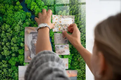 Magnetic glass dry erase board featuring a forest river print