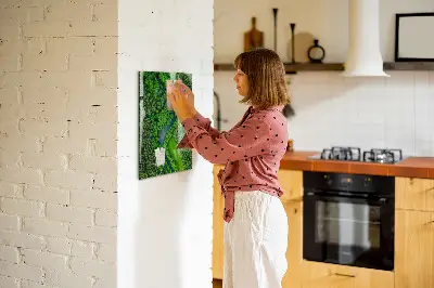 Magnetic glass dry erase board featuring a forest river print