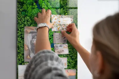 Magnetic glass dry erase board featuring a forest river print