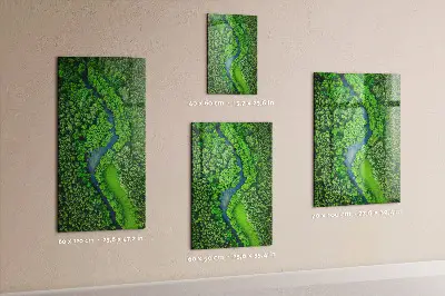 Magnetic glass dry erase board featuring a forest river print