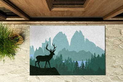 Outdoor floor mat Forest Scenery with Deer