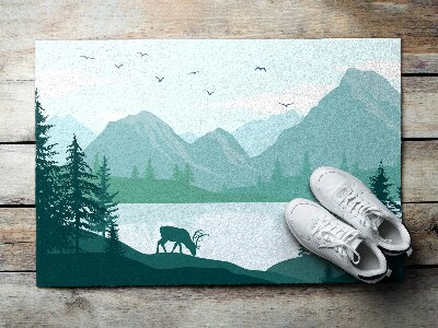 Outdoor floor mat Deer on a mountain background
