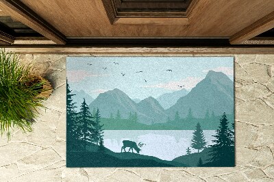 Outdoor floor mat Deer on a mountain background