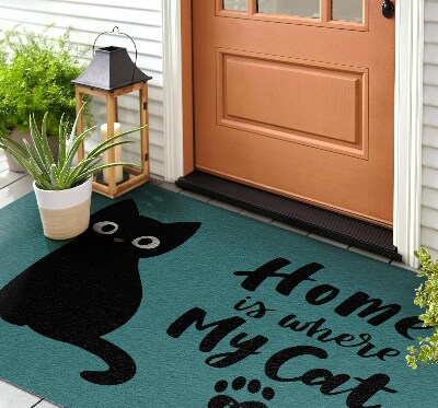 Front door mat Cat in the house