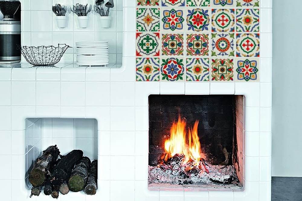 Tile stickers for fireplace