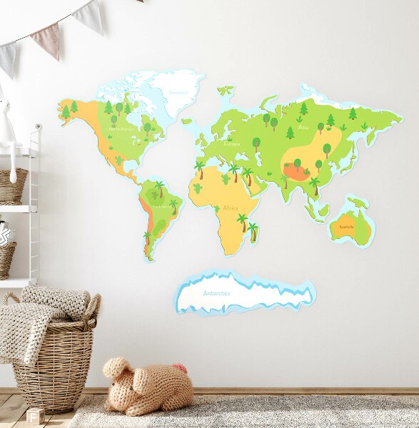 Wall stickers with world and continent maps